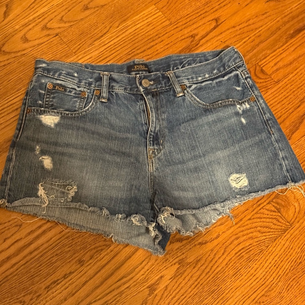 Ralph Lauren Raw-Hem Distressed Denim Shorts - Blue